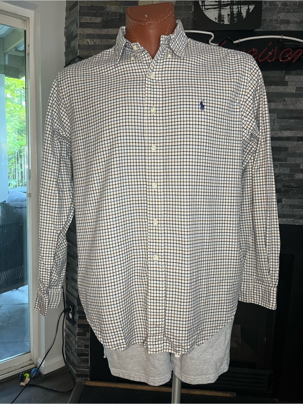 Ralph Lauren Classic Fit Men's Check Button Down Shirt Blue White Long Sleeve